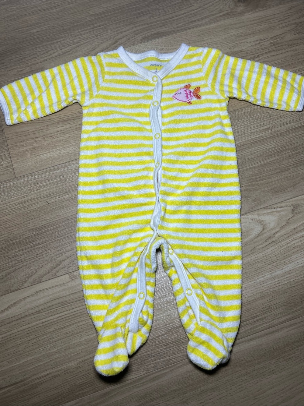 Carter's Yellow and White Striped Footed One-Piece with Fish Appliqué